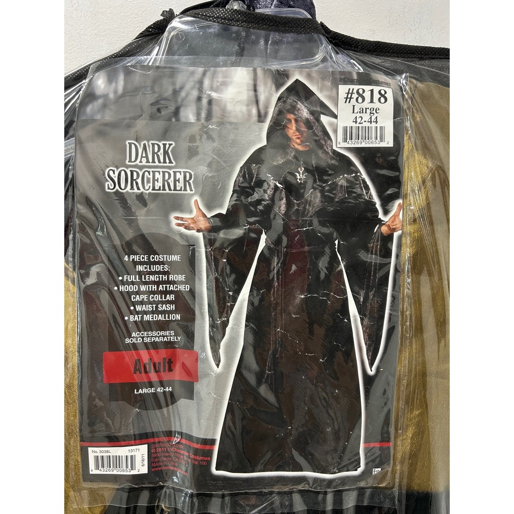 InCharacter Costumes Dark Sorcerer Mens L 4pc Wizard Robe Hood Sash Medallion